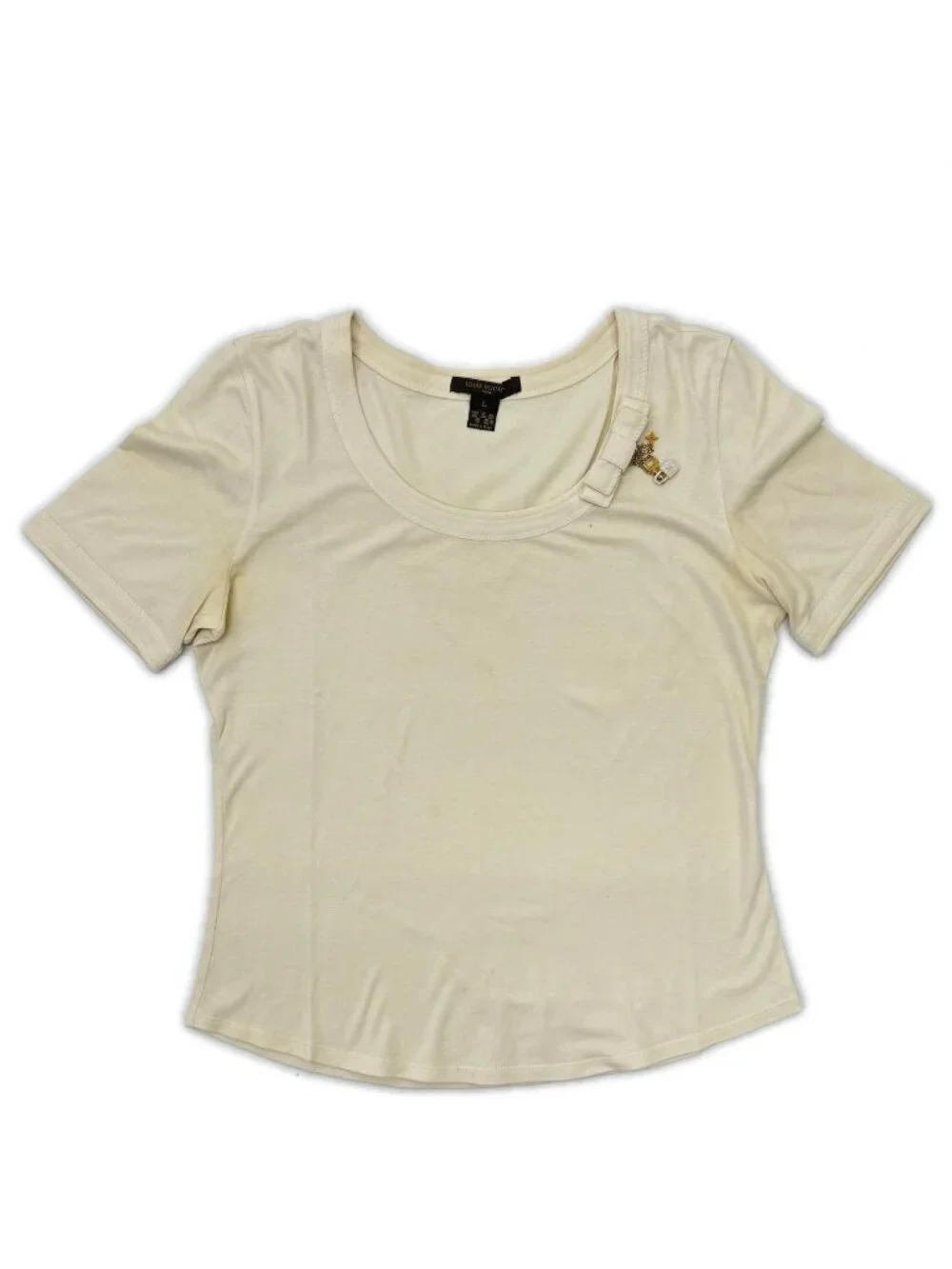 Louis Vuitton Ivory Ribbon Cotton Short Sleeve